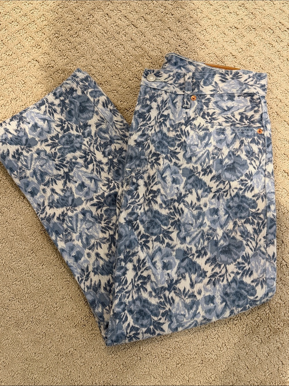 Levi's Blue and White Floral 501 Jeans